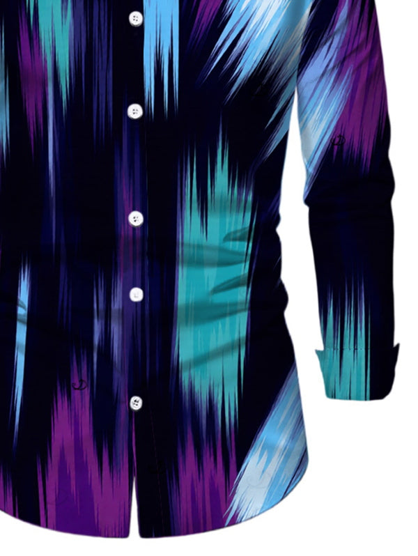 Men's Abstract Brush Stroke Print Button Up Long Sleeve Vacation Shirt