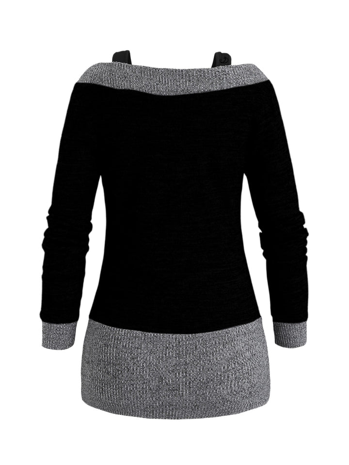 Heather Textured Long Sleeve 2 In 1 Faux Twinset Top