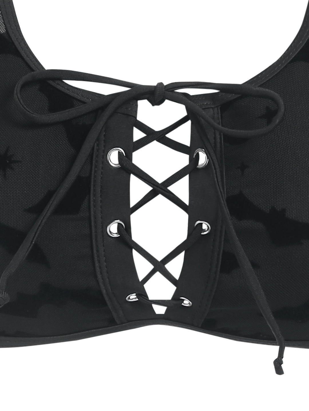 Gothic Bat Cinched Mesh Lace Up Cut Out Bikini Swimsuit